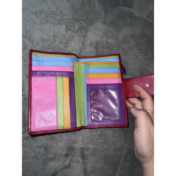 NICOLI Womens Red Leather Multicolor Interior Bifold Zip Around Wallet - Picture 8 of 11